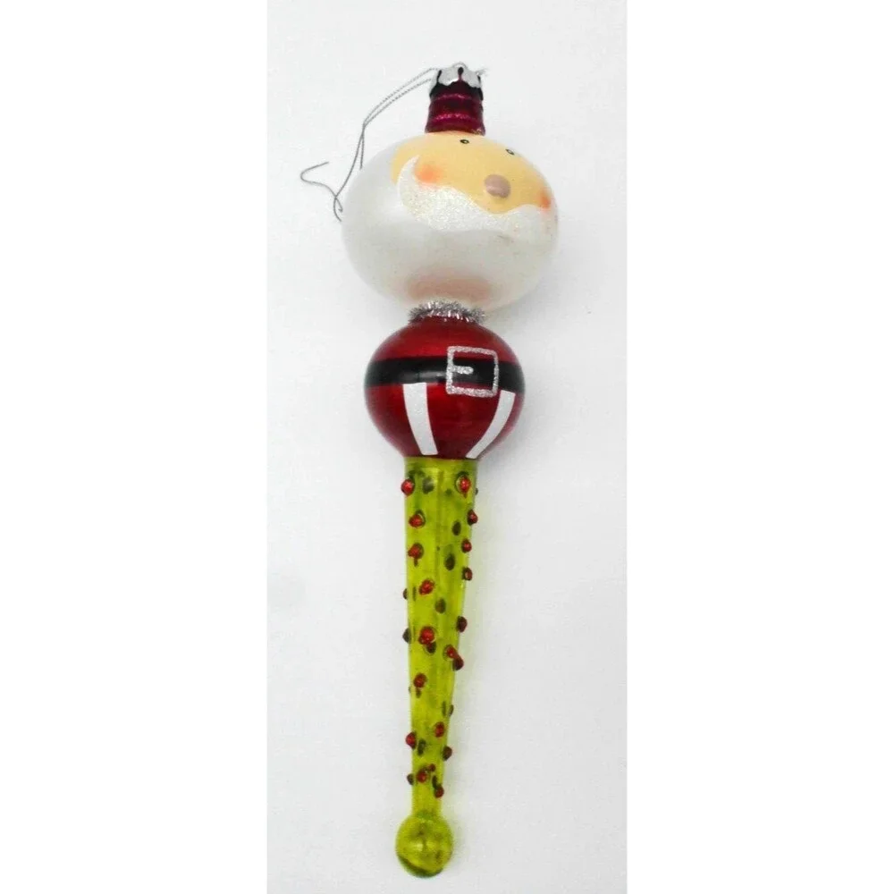 10 Inch Glass Vintage Dillard's Santa Clause Christmas Tree Ornament
